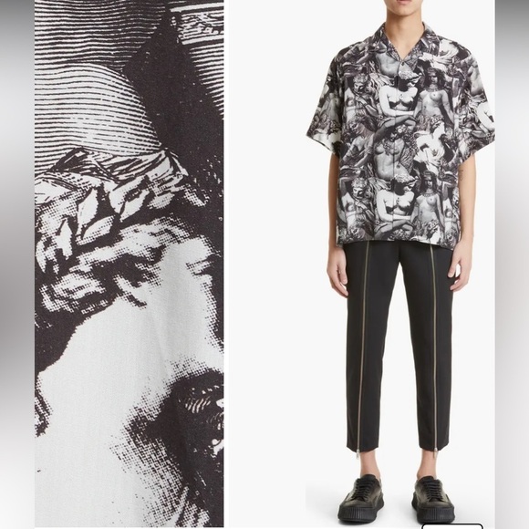 New Undercover Statue Print Short Sleeve Button Up Shirt Mens Sz 5 - Picture 4 of 16